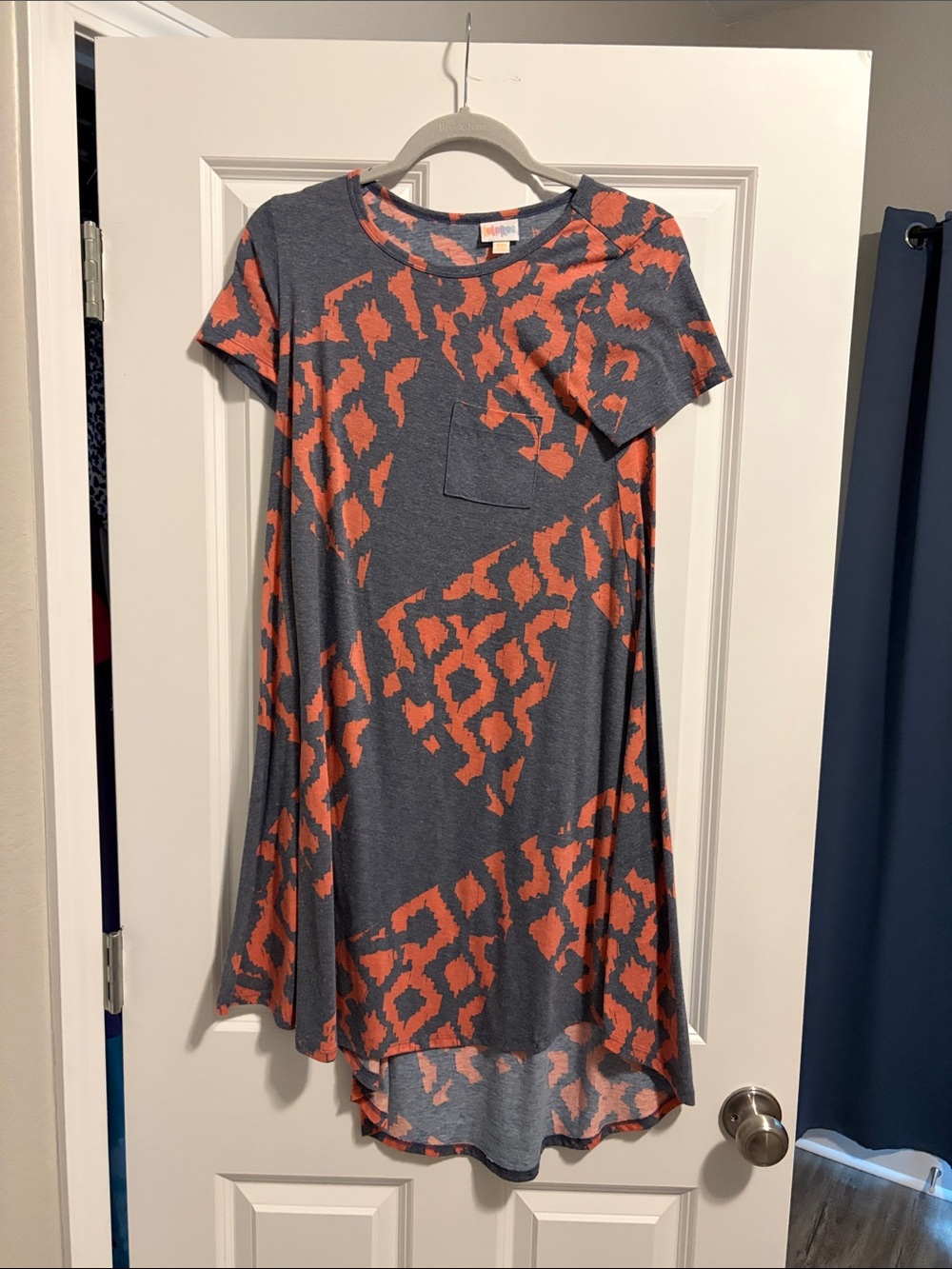 Women’s Short Sleeve Swing Dress with Orange Pattern